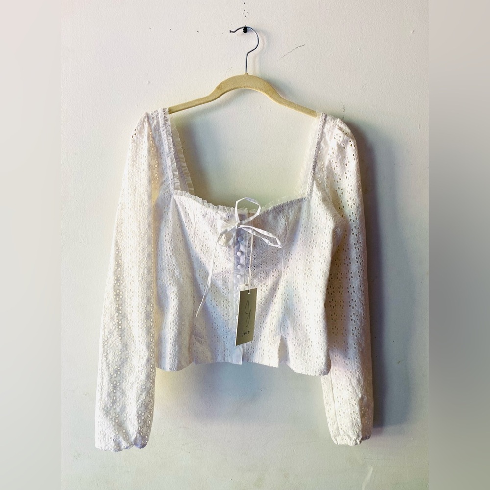NWT Joie white eyelet corset button front long sleeve top size/S